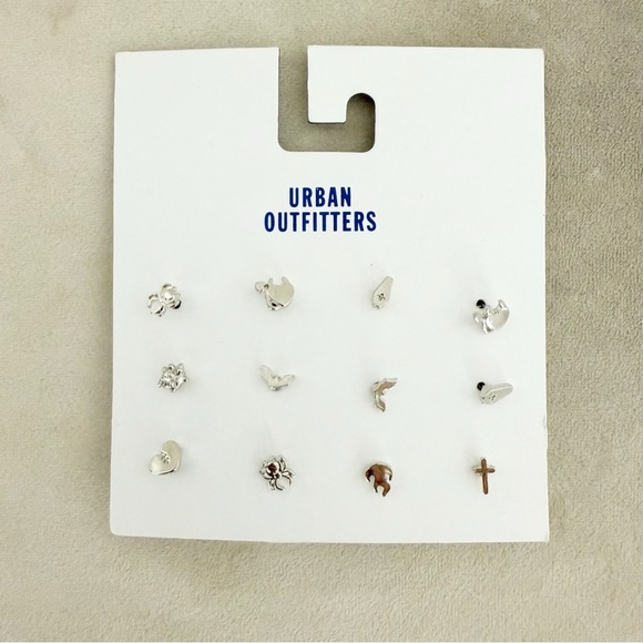 NWT Urban Outfitters 6 Pairs Silver Mismatched Stud Earrings - Picture 1 of 3